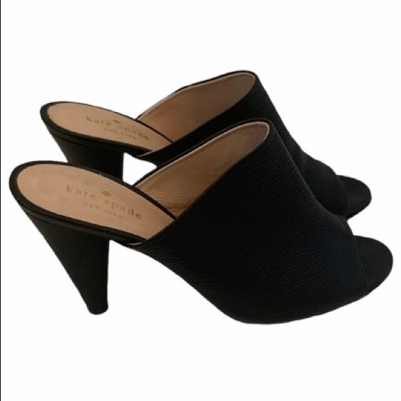 Kate Spade New York Bova peep-toe cone-heel mule black Pebble Leather 8.5 B - Picture 3 of 12